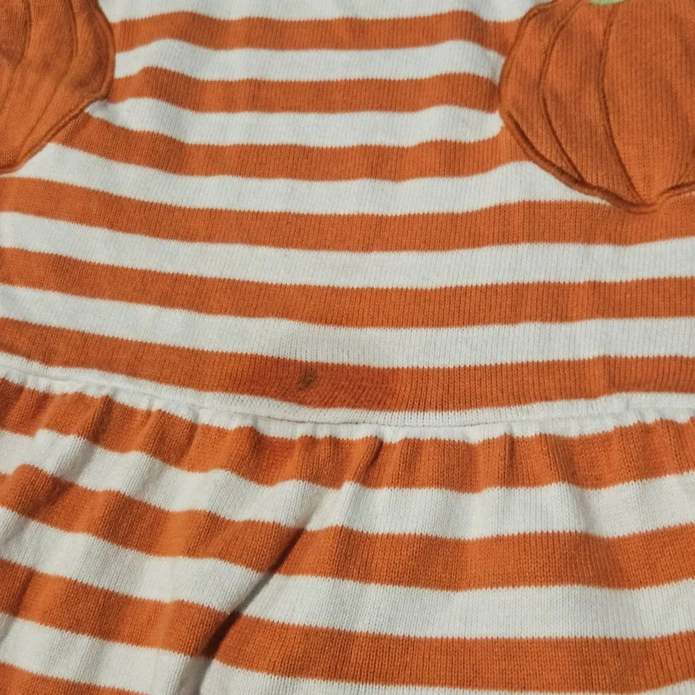 Gymboree Girls Pumpkin Sweater Dress Size 7 Orange Striped Fall Thanksgiving